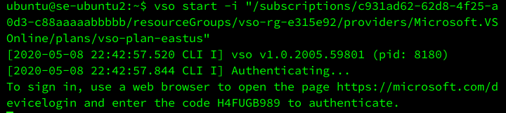 screenshot of vso start